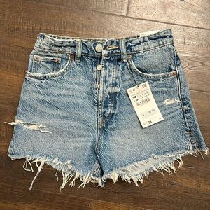 Zara High Rise Split Denim Shorts